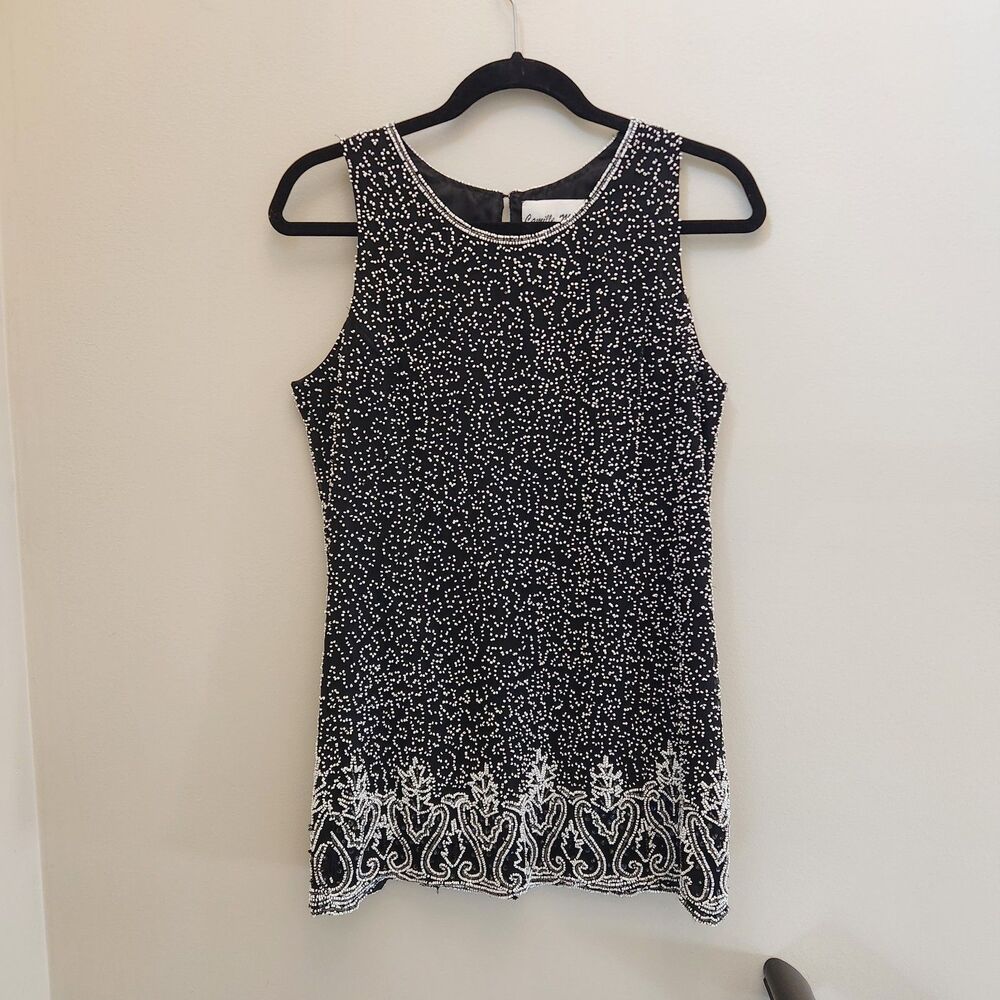 Vtg 20s Inspired Camille Marie Silk Beaded Top Glam Art Deco Formal Cocktail